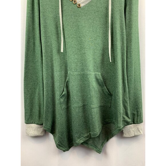 Miagooo XL Green & Gray Hooded Long Sleeve Top With Buttons & Pocket For Women - Picture 3 of 6